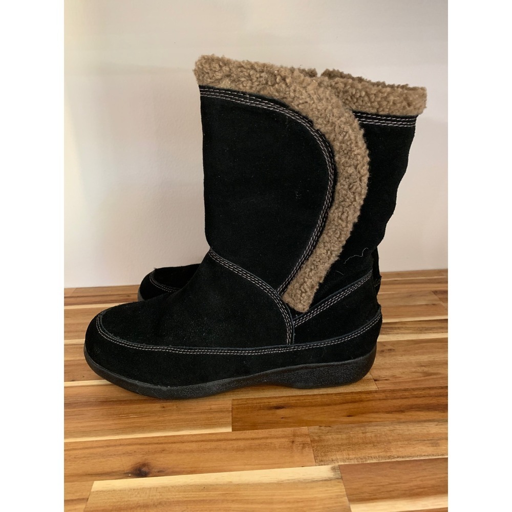 Black Suede Faux Fur Lined Winter Boots 10.5 Cozy Gorpcore Retro 90s